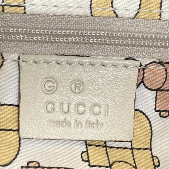 GUCCI Hysteria Crest / Shimmerline Cream Leather Shoulder Bag 515-060625